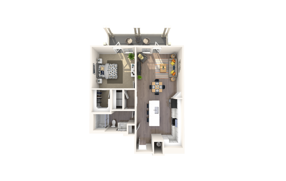 York Platinum - 1 bedroom floorplan layout with 1 bath and 881 square feet.