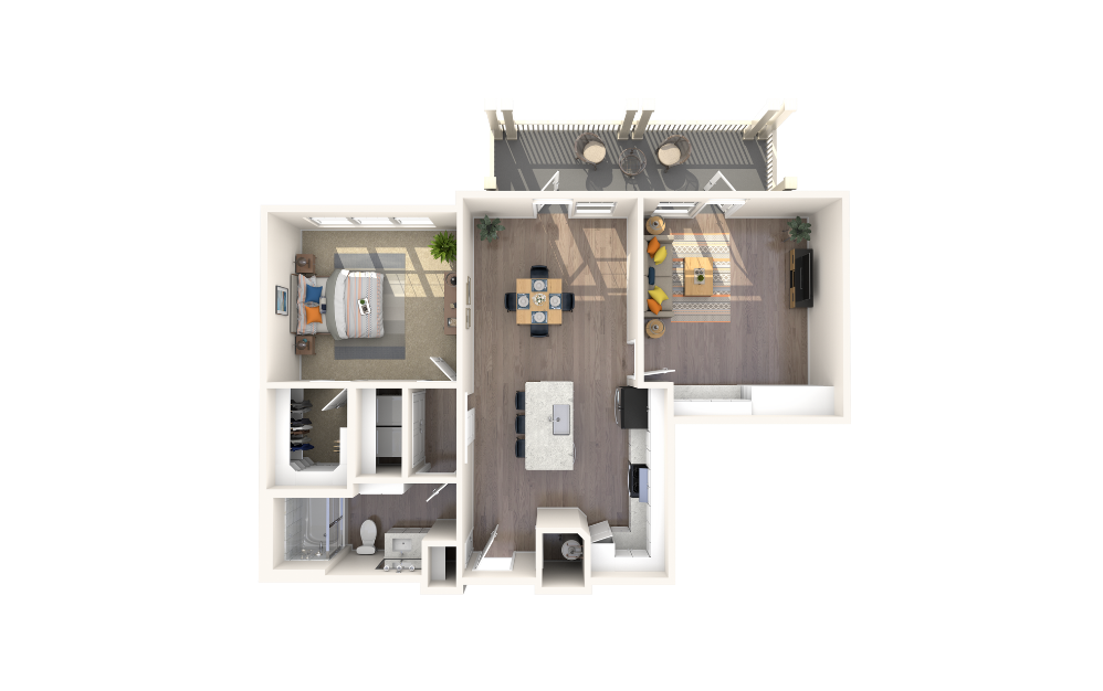 Grove - 1 bedroom floorplan layout with 1 bathroom and 986 square feet