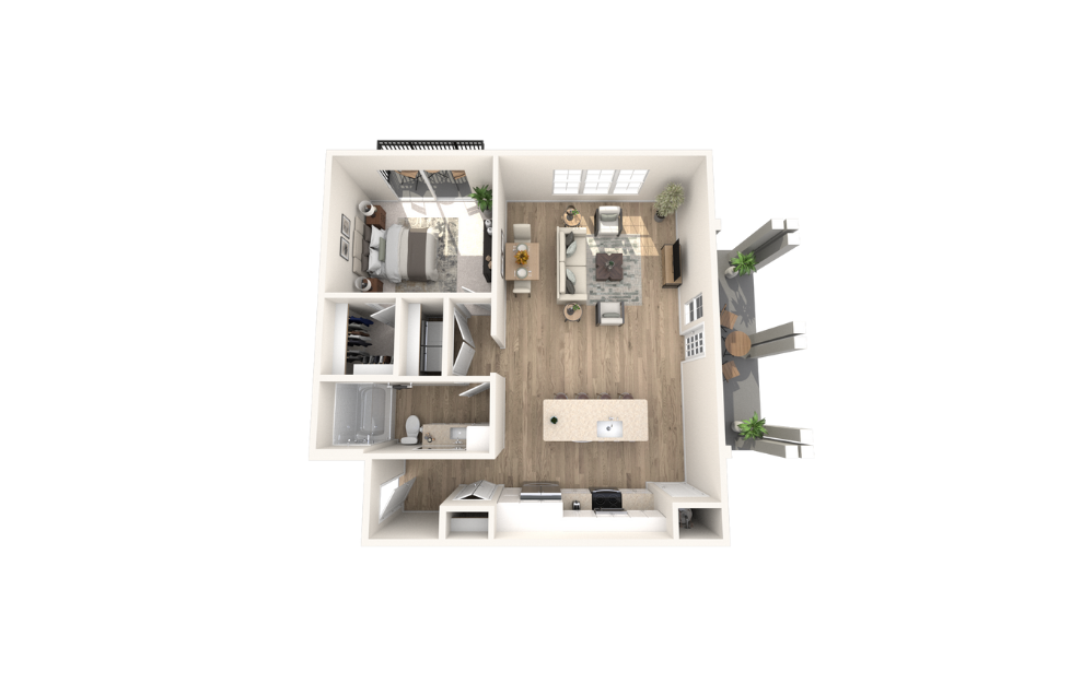 Willow - 1 bedroom floorplan layout with 1 bath and 961 square feet.