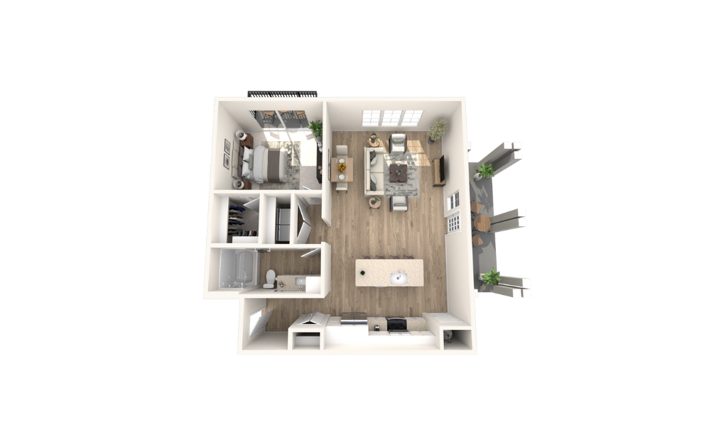 Willow - 1 bedroom floorplan layout with 1 bathroom and 961 square feet