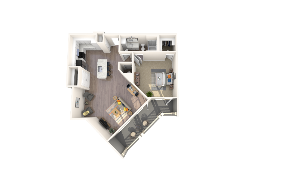 Courtyard - 1 bedroom floorplan layout with 1 bathroom and 1018 square feet