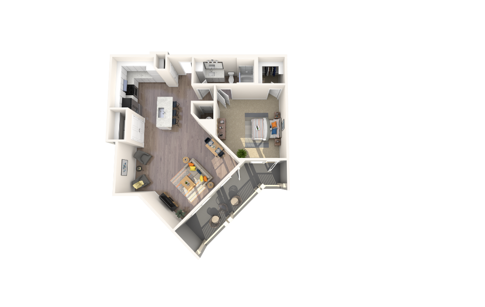 Courtyard - 1 bedroom floorplan layout with 1 bath and 1018 square feet.