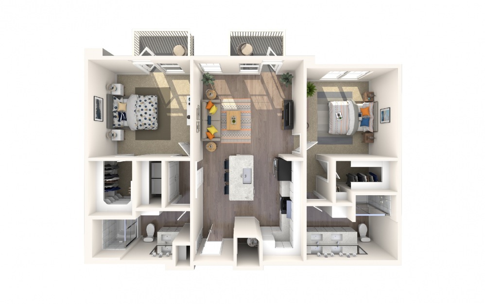 B4a5 - 2 bedroom floorplan layout with 2 baths and 1197 square feet. B4a5 - 2 bedroom floorplan layout with 2 baths and 1197 square feet.