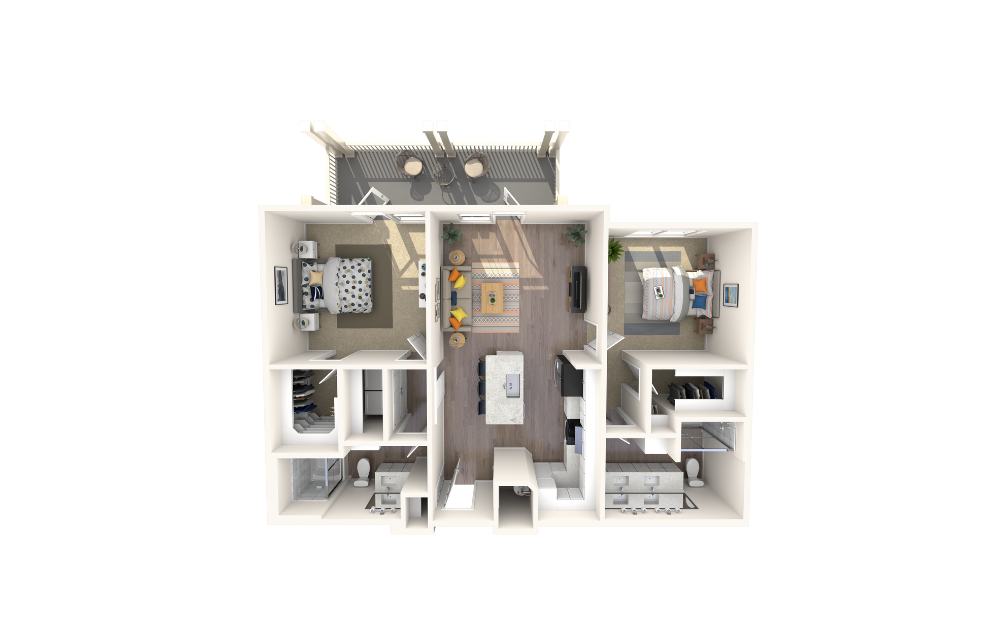 James - 2 bedroom floorplan layout with 2 bathrooms and 1109 square feet