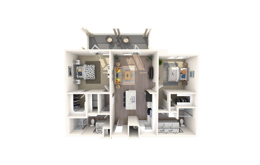 James Platinum - 2 bedroom floorplan layout with 2 baths and 1113 square feet.