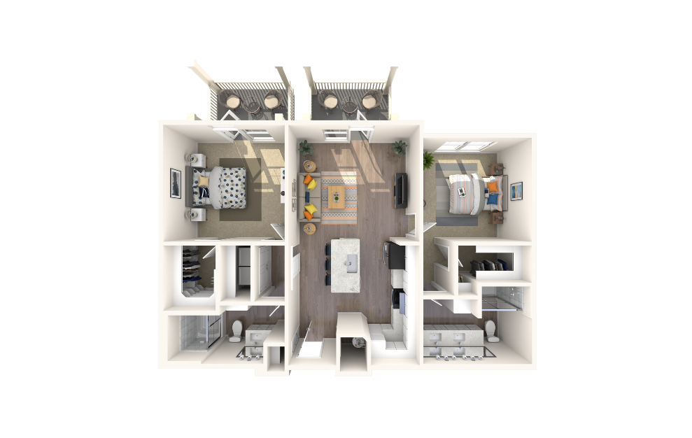 James Silver - 2 bedroom floorplan layout with 2 baths and 1109 square feet.