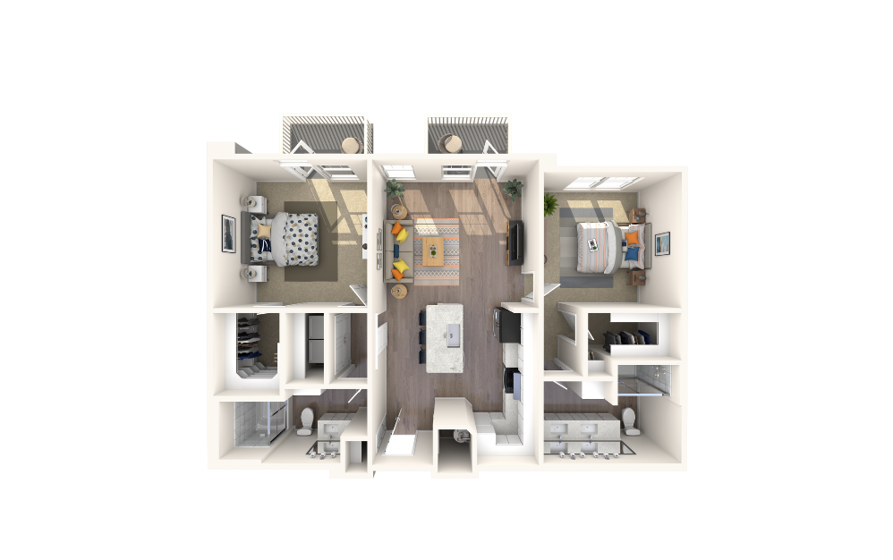 James Rose Gold - 2 bedroom floorplan layout with 2 bathrooms and 1117 square feet