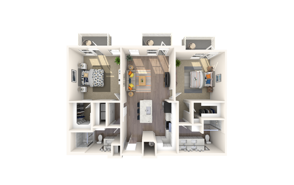 James White Gold - 2 bedroom floorplan layout with 2 bathrooms and 1157 square feet