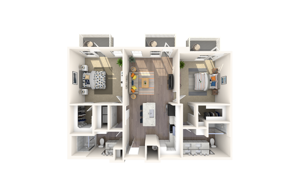 James White Gold - 2 bedroom floorplan layout with 2 baths and 1157 square feet.