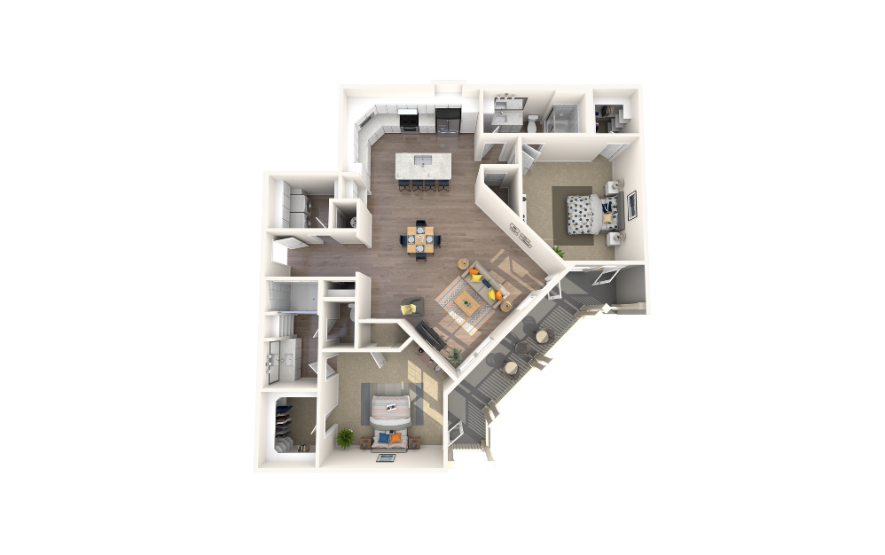 River - 2 bedroom floorplan layout with 2 bathrooms and 1568 square feet