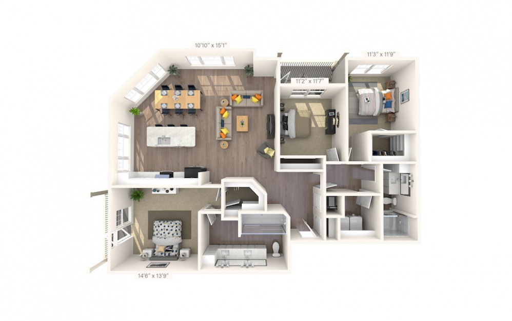Virginian - 3 bedroom floorplan layout with 2 baths and 1705 square feet.