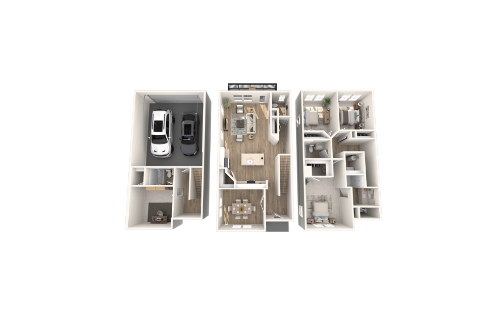 Jamestown - 3 bedroom floorplan layout with 3 bathrooms and 2008 square feet