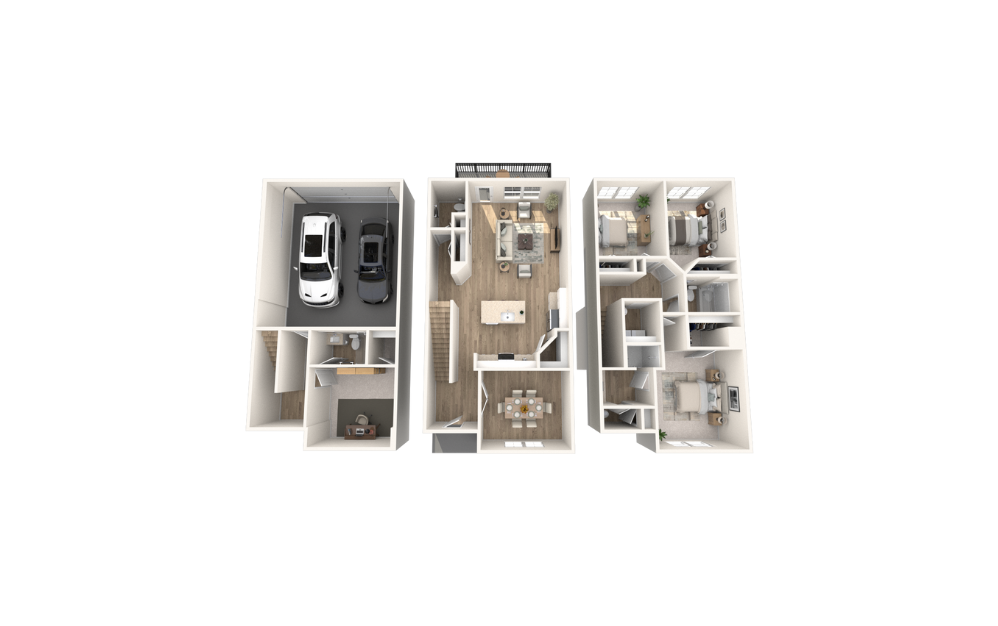 Yorktown - 3 bedroom floorplan layout with 3 bathrooms and 2008 square feet