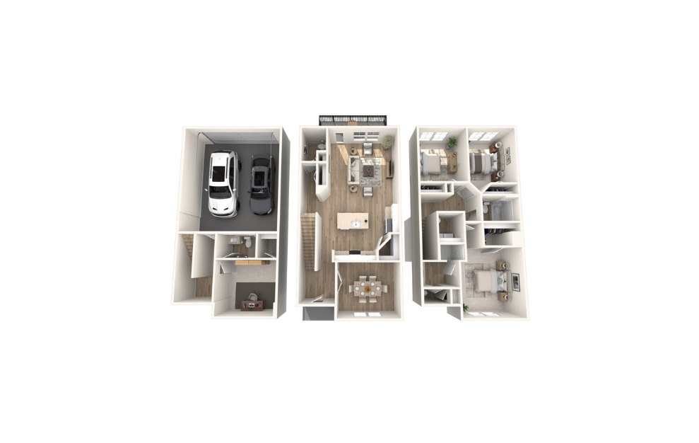 Yorktown - 3 bedroom floorplan layout with 3 baths and 2008 square feet.