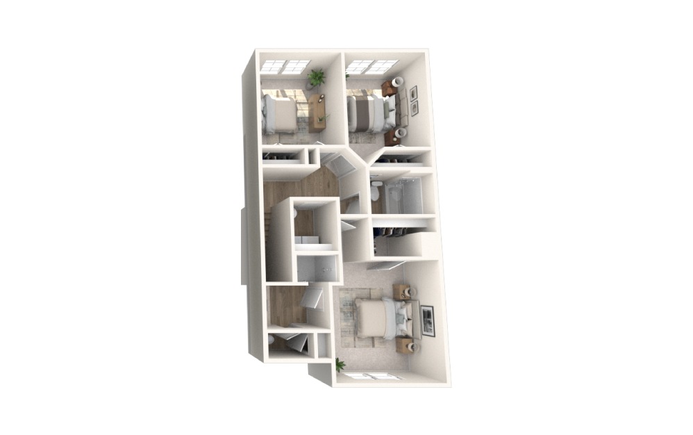 T3A1 - 3 bedroom floorplan layout with 3.5 baths and 2008 square feet. (Floor 3)