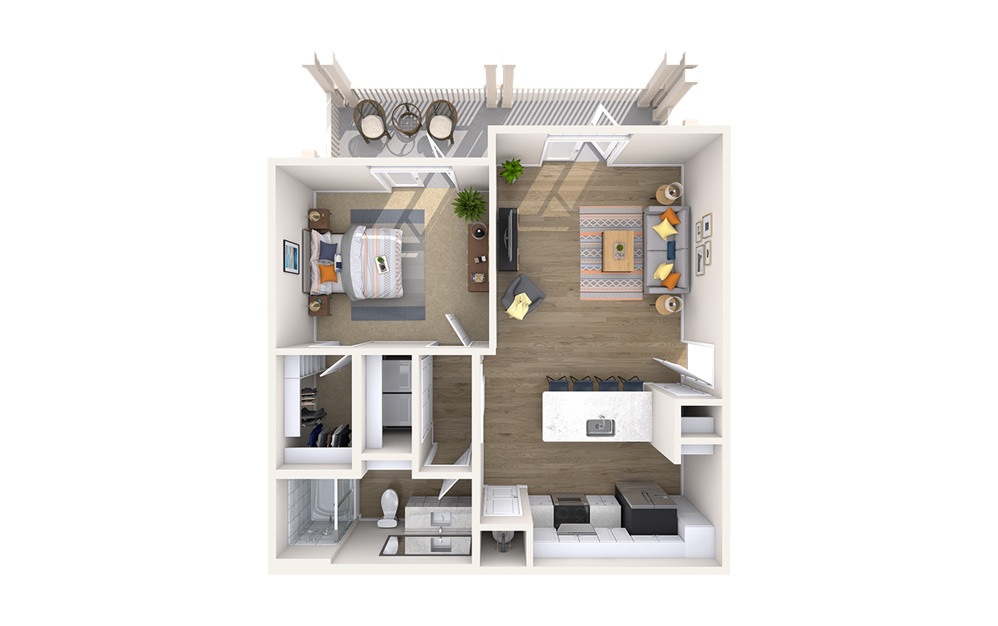 Assembly - 1 bedroom floorplan layout with 1 bath and 790 to 803 square feet.