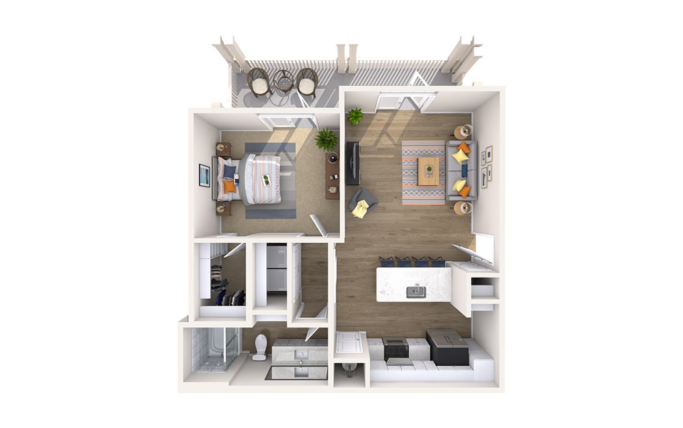 Assembly - 1 bedroom floorplan layout with 1 bath and 790 to 803 square feet.